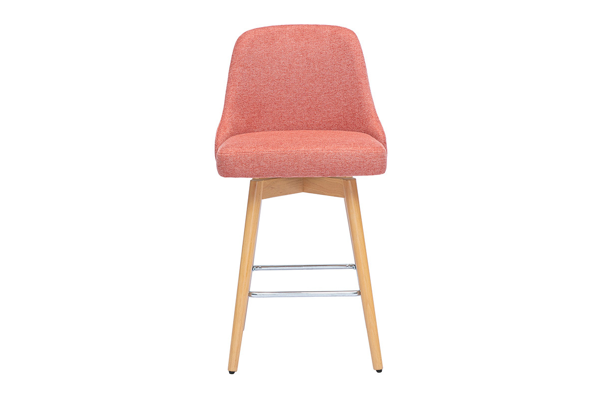 Tabourets de bar scandinaves pivotants 360� en tissu effet velours textur� terracotta et bois h�tre massif H65 cm (lot de 2) HASTA