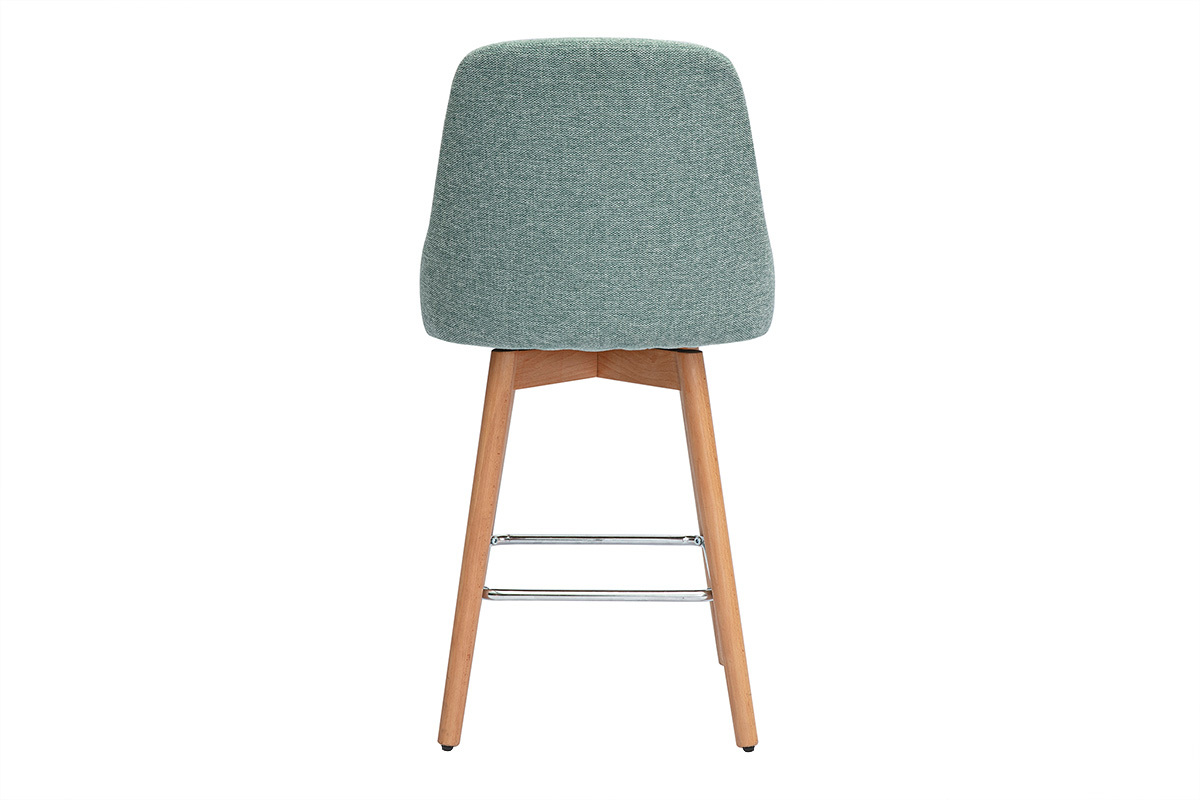 Tabourets de bar scandinaves pivotants 360� en tissu effet velours textur� vert c�ladon et bois h�tre massif H65 cm (lot de 2) HASTA