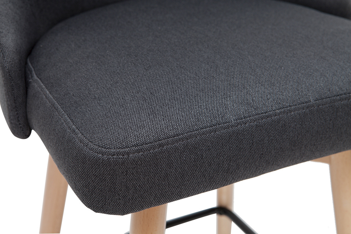 Tabourets de bar scandinaves pivotants 360� en tissu gris fonc� et bois h�tre massif H65 cm (lot de 2) HASTA