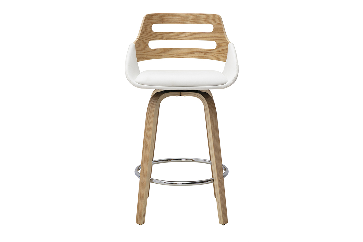 Tabourets de bar scandinaves pivotants blancs et bois clair H65.5 cm (lot de 2) PERNIK