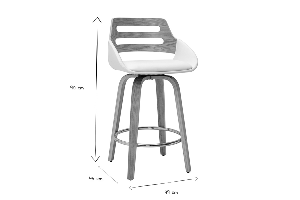 Tabourets de bar scandinaves pivotants blancs et bois clair H65.5 cm (lot de 2) PERNIK