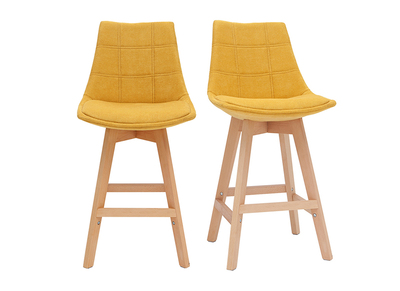 Tabourets de bar scandinaves tissu effet velours jaune moutarde 65 cm (lot de 2) MATILDE