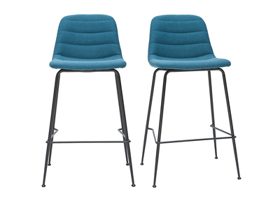 Tabourets de bar tissu et m&eacute;tal bleu canard 65 cm (lot de 2) SAURY