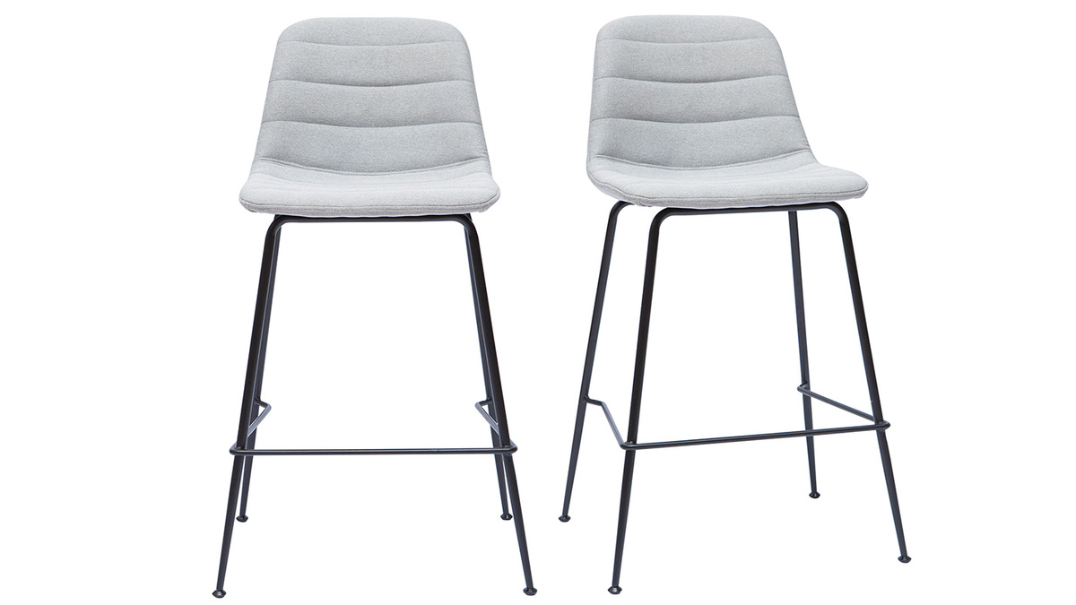 Tabourets de bar tissu et mtal gris clair  65 cm (lot de 2) SAURY