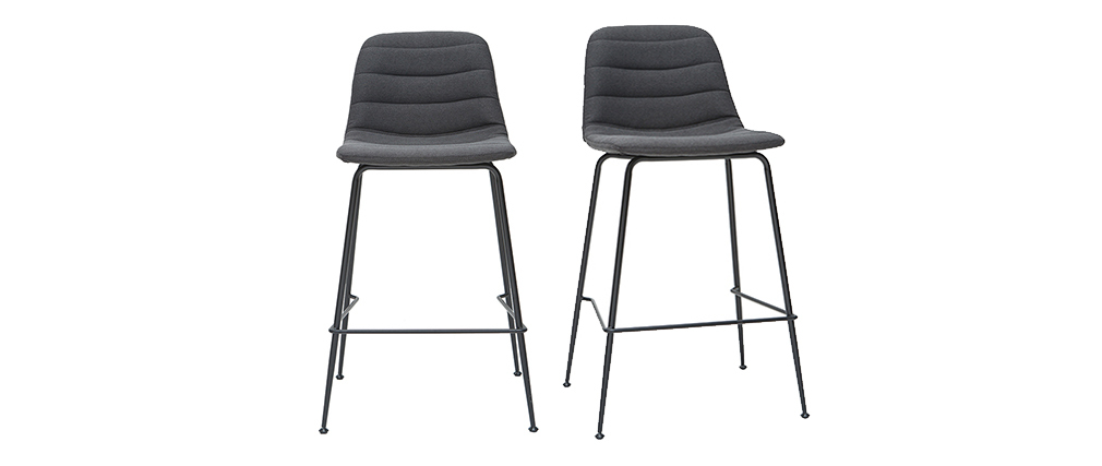 Tabourets de bar tissu et m�tal gris fonc� 65 cm (lot de 2) SAURY