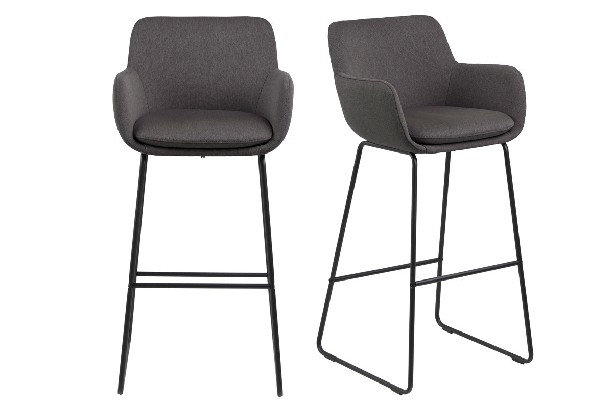 Tabourets de bar tissu gris fonc H75 cm (lot de 2) AMICA