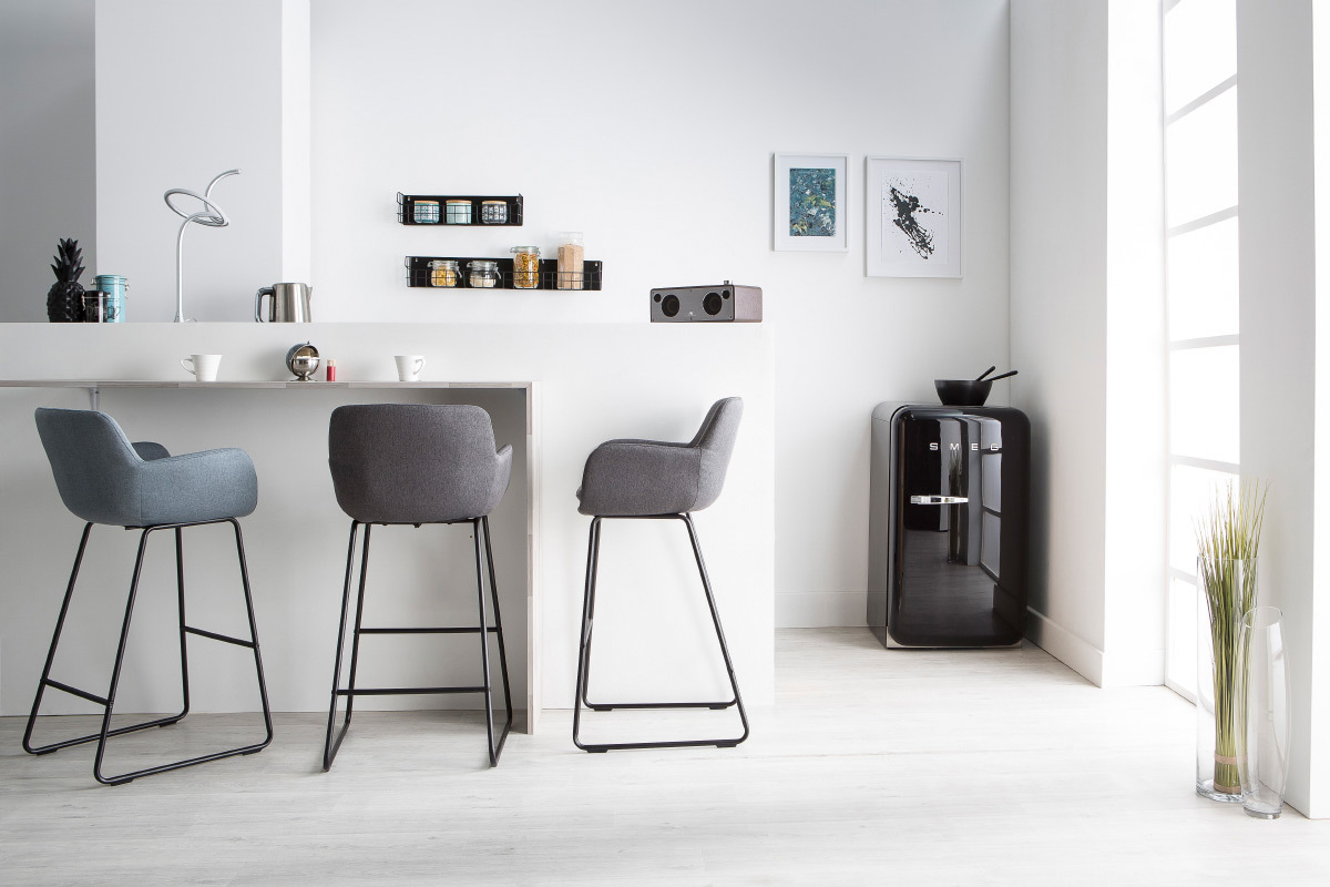 Tabourets de bar tissu gris fonc H75 cm (lot de 2) AMICA
