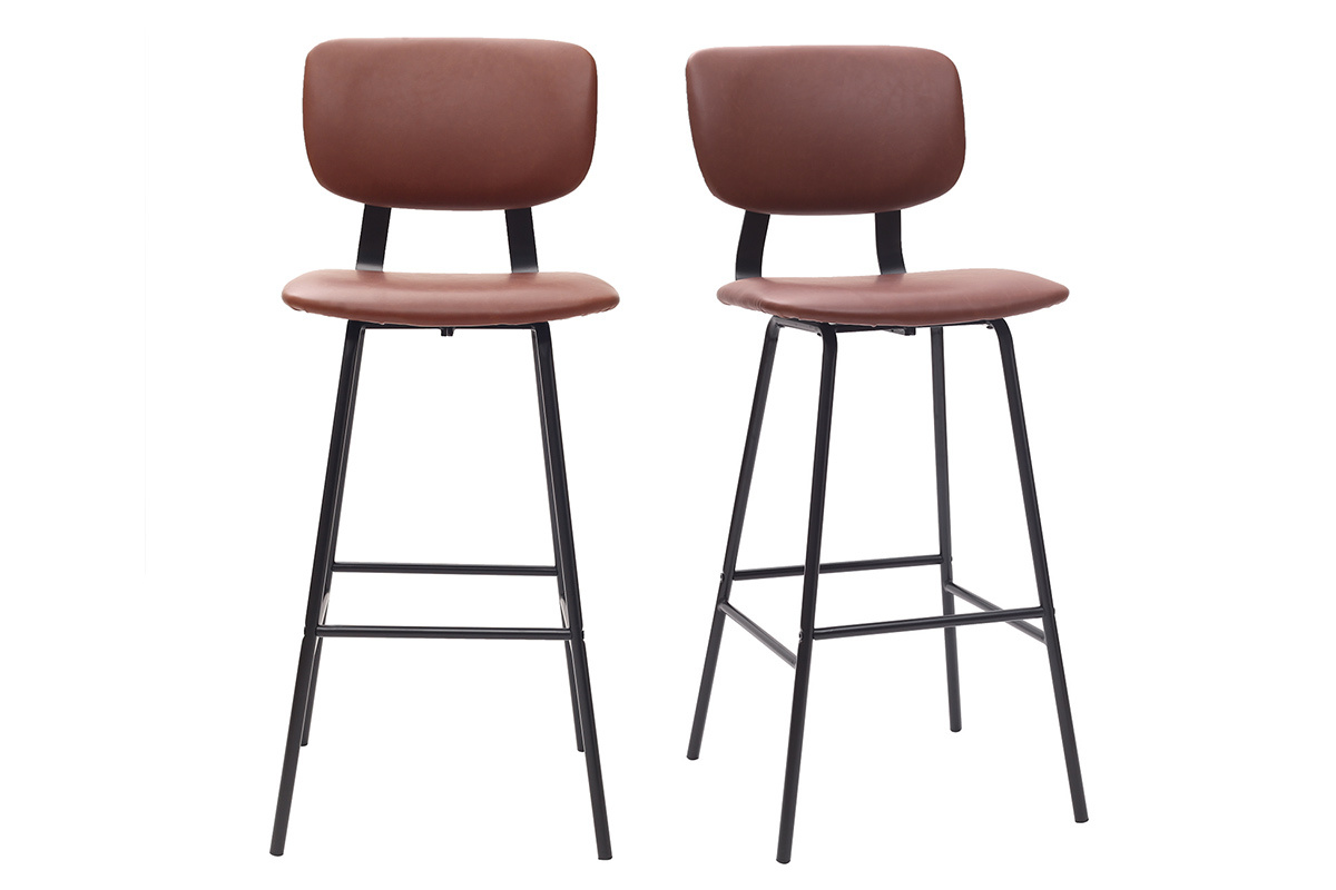 Tabourets de bar vintage marron clair avec pieds m�tal 75 cm (lot de 2) LAB