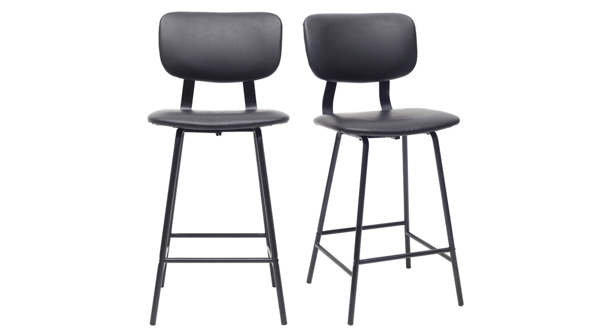 Tabourets de bar vintage noir avec pieds mtal 65cm (lot de 2) LAB