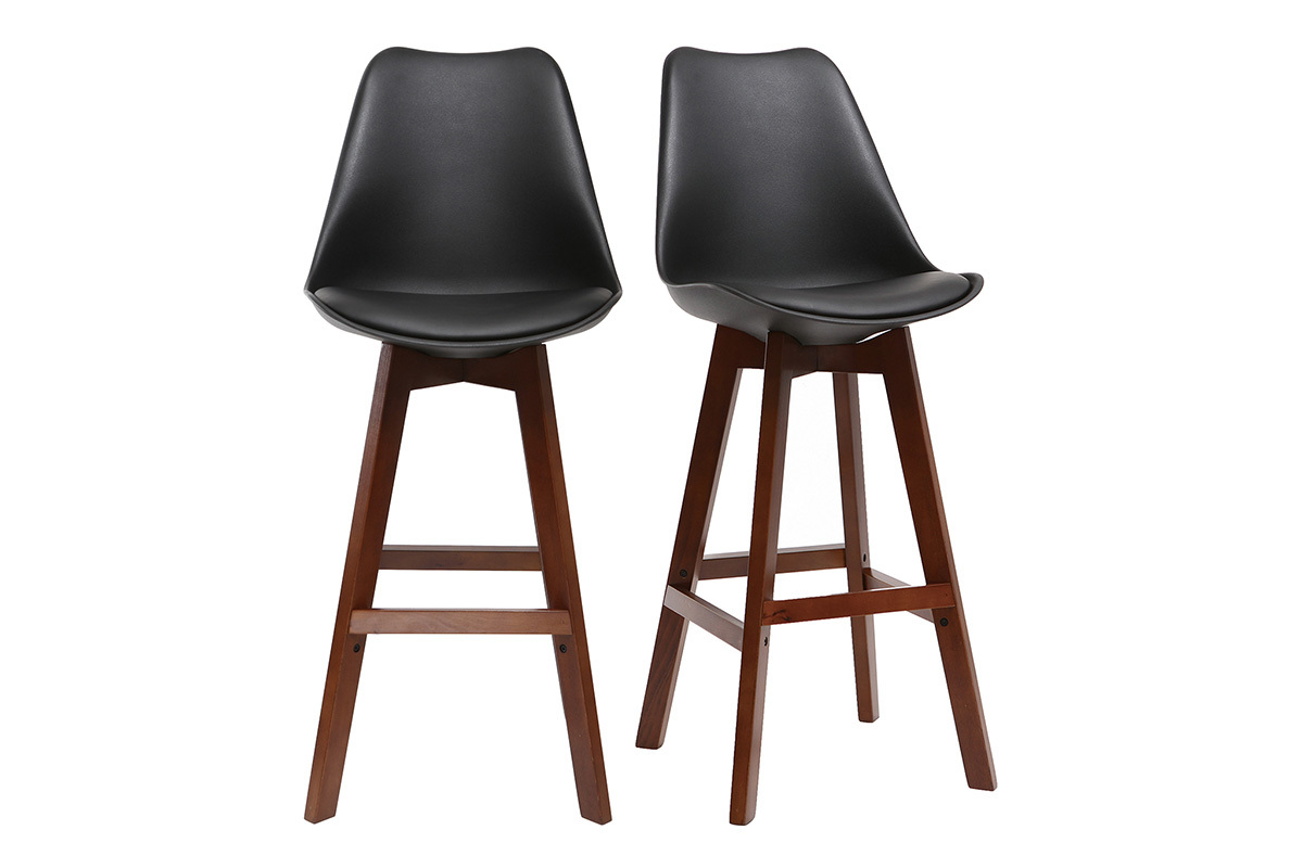 Tabourets de bar vintage noir et noyer 75 cm (lot de 2) PAULINE