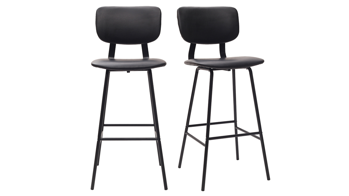 Tabourets de bar vintage noirs avec pieds mtal 75 cm (lot de 2) LAB