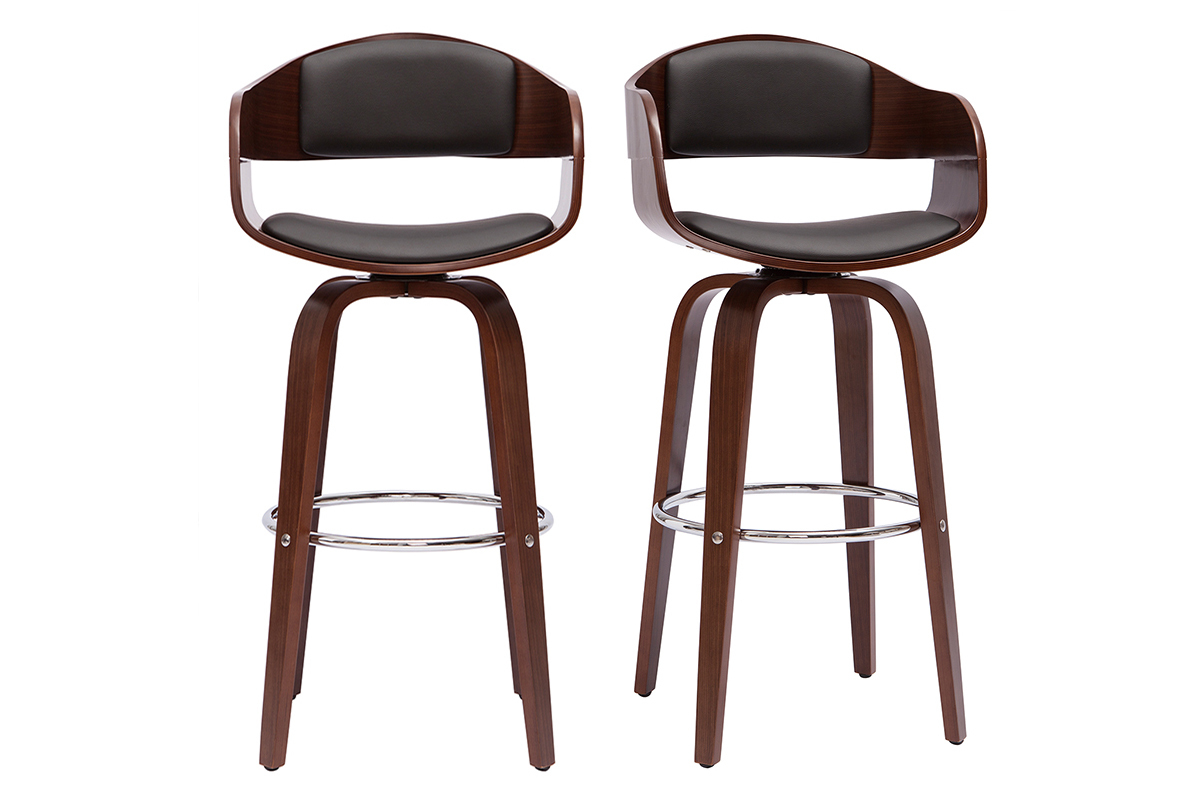 Tabourets de bar vintage pivotants 360° noyer H65 cm (lot de 2) GAO