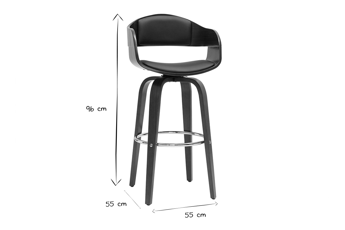 Tabourets de bar vintage pivotants 360° noyer H65 cm (lot de 2) GAO
