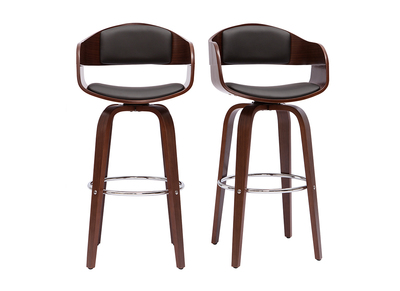 Tabourets de bar vintage pivotants 360&deg; noyer H65 cm (lot de 2) GAO