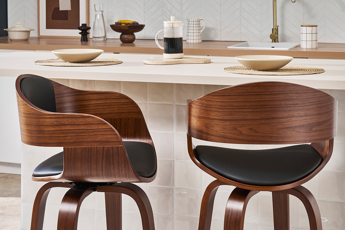 Tabourets de bar vintage pivotants 360� noyer H67.5 cm (lot de 2) GAO