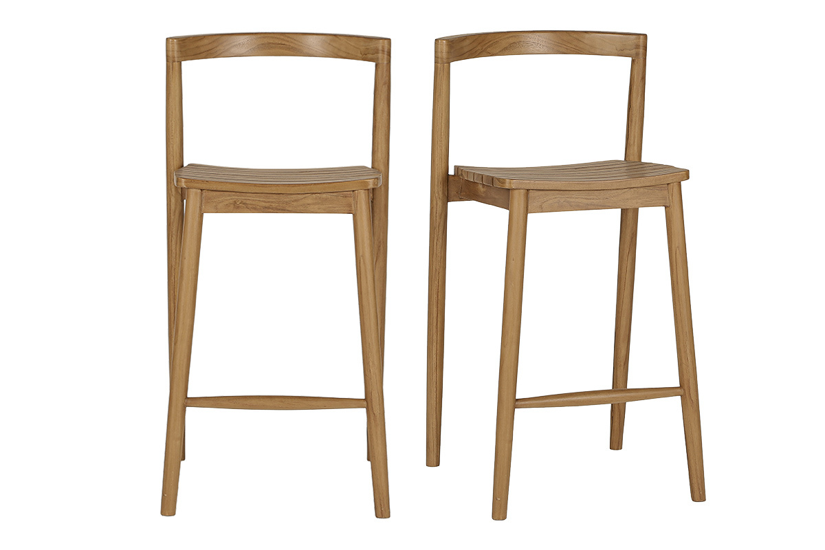 Tabourets de jardin empilables en bois teck massif H70 cm (lot de 2) OMBAK