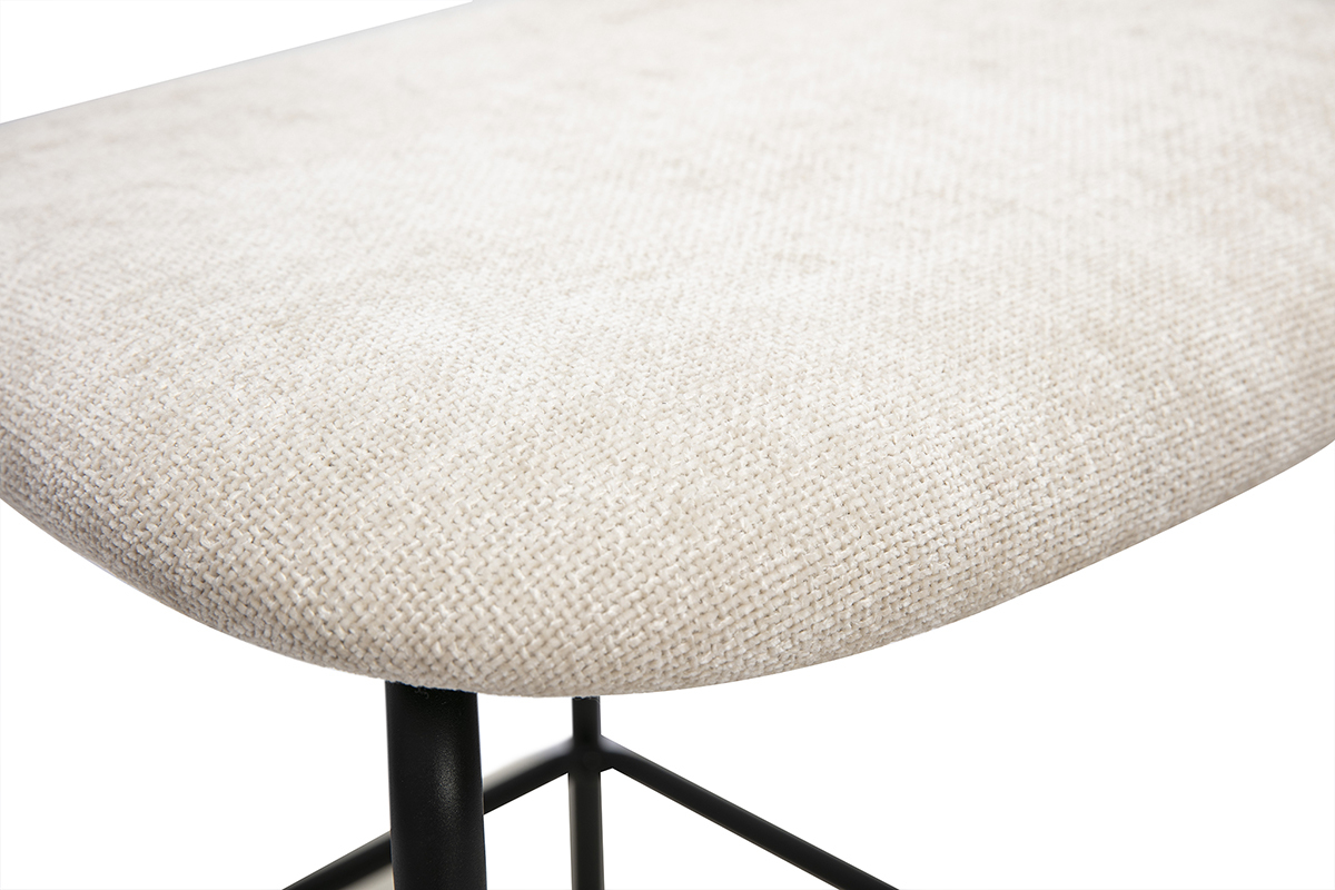 Tabourets design en tissu effet velours textur� beige, m�tal noir et cannage rotin (lot de 2) MIRANDA
