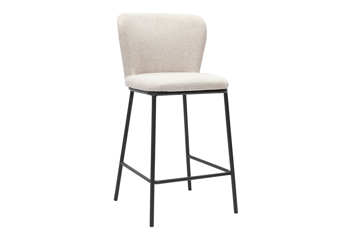 Tabourets en tissu effet velours textur� beige et m�tal noir (lot de 2) LISOR