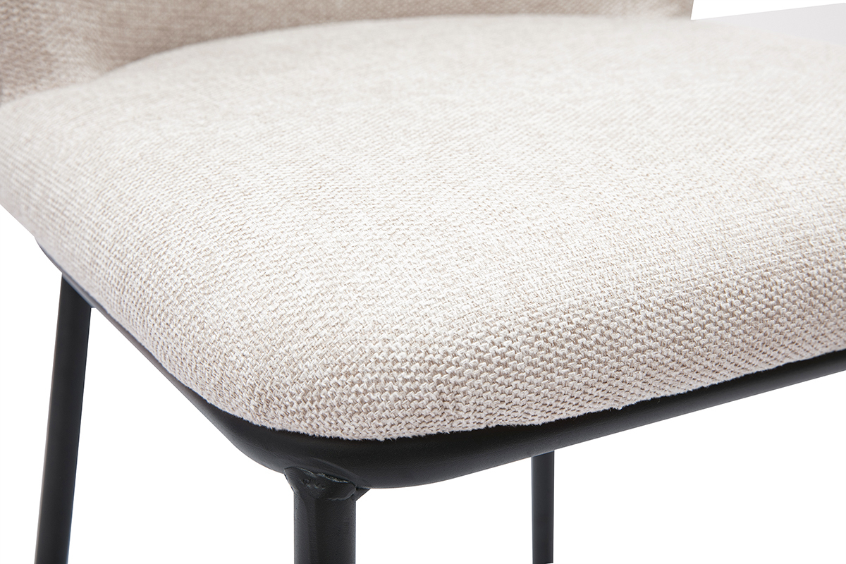 Tabourets en tissu effet velours textur� beige et m�tal noir (lot de 2) LISOR
