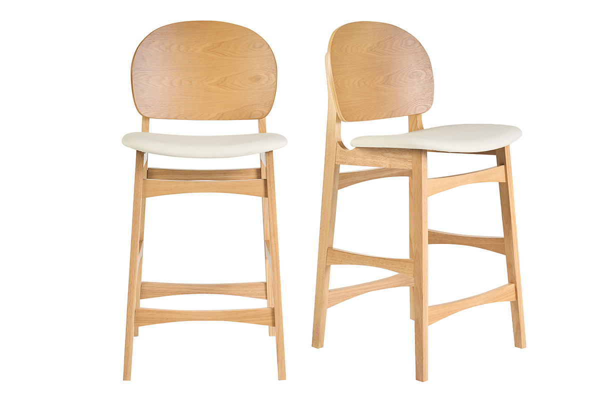 Tabourets scandinaves en bois clair fr�ne et blanc (lot de 2) ELTON