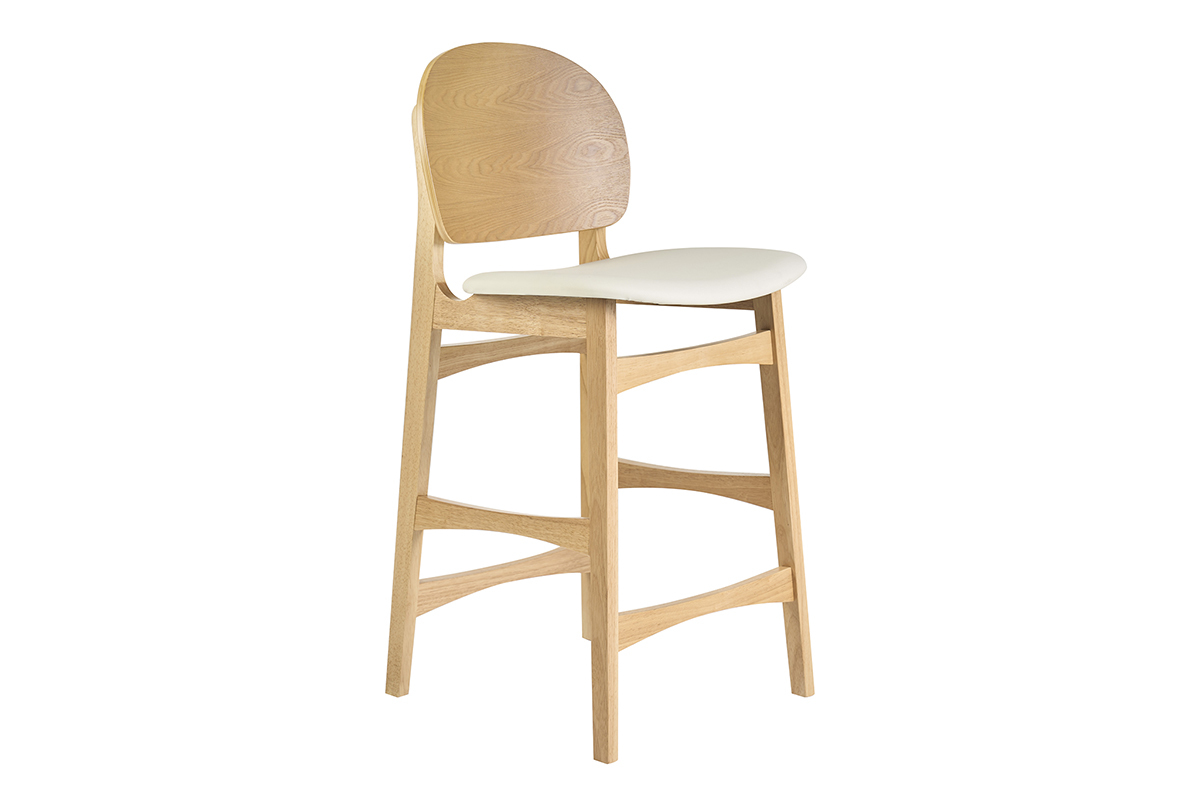 Tabourets scandinaves en bois clair fr�ne et blanc H68 cm (lot de 2) ELTON