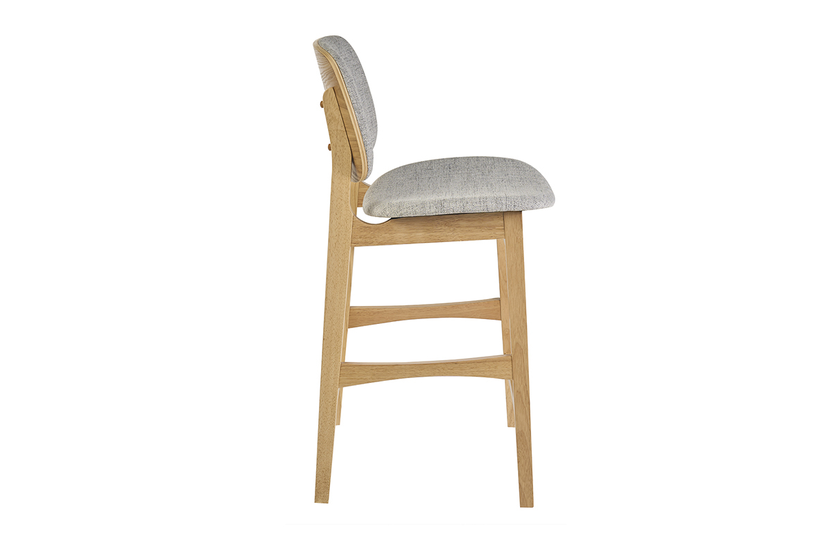 Tabourets scandinaves en bois clair fr�ne et tissu gris clair H66 cm (lot de 2) SOQUETTE