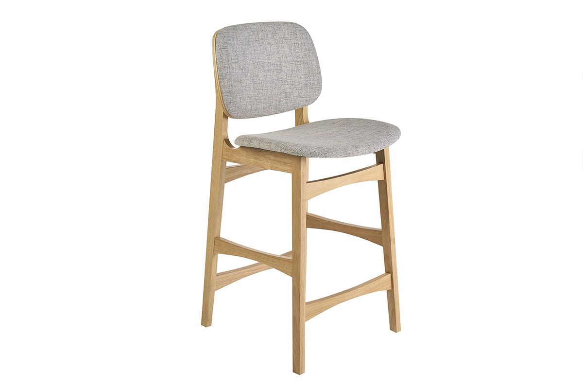 Tabourets scandinaves en bois clair fr�ne et tissu gris clair H66 cm (lot de 2) SOQUETTE