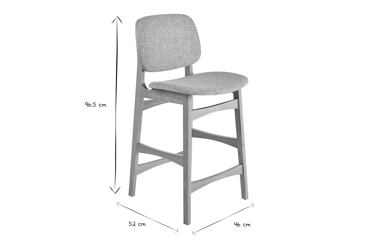 Tabourets scandinaves en bois clair fr�ne et tissu gris clair H66 cm (lot de 2) SOQUETTE