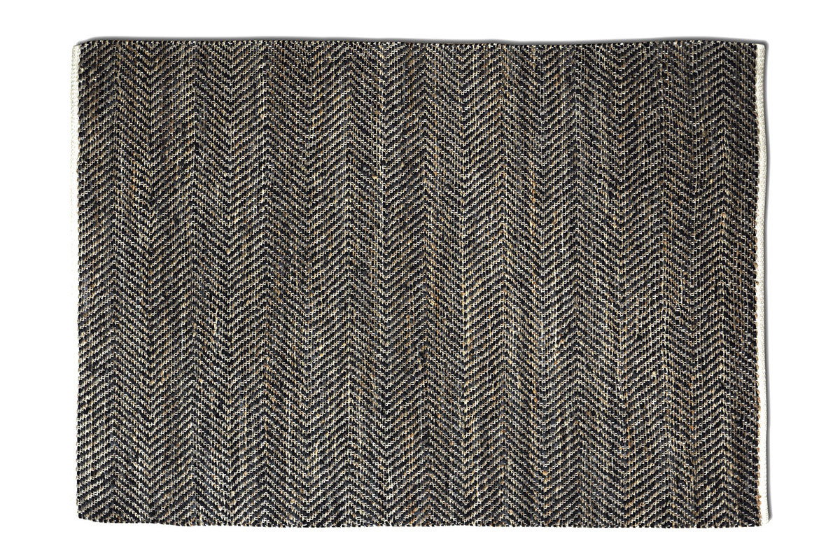 Tapis anthracite cuir et chanvre tress� 160x230cm RAFT