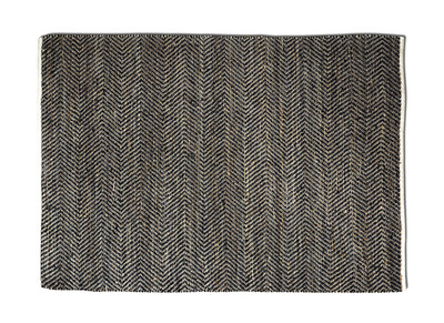 Tapis anthracite cuir et chanvre tress&eacute; 160x230cm RAFT