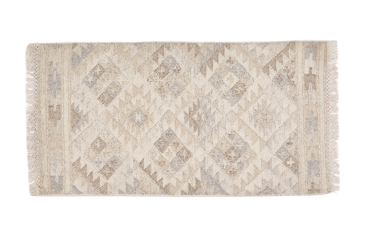 Tapis berbre beige  motifs en laine et coton 60 x 120 cm MAKA