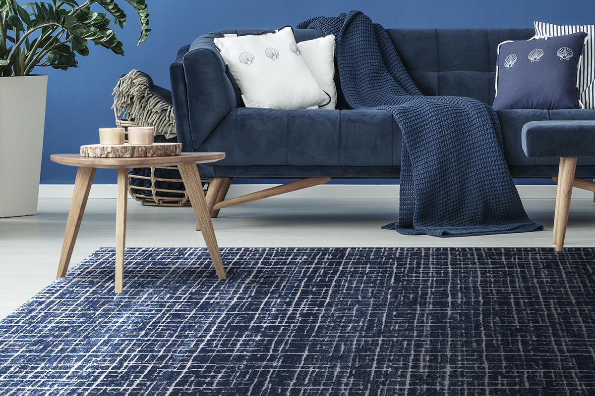 Tapis bleu  motif graphique 200 x 290 cm SAPHIR