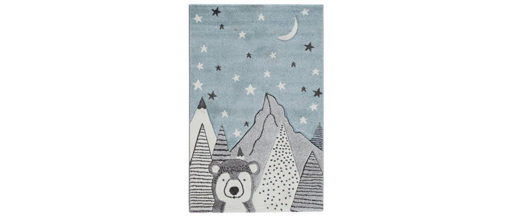 Tapis enfant motif ours gris et bleu 100 x 150 cm TITI