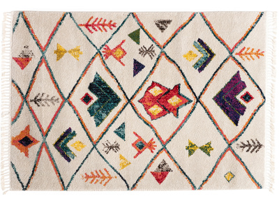 Tapis motif berbère multicolore avec pompons blancs L160 x L230 cm ALADIN