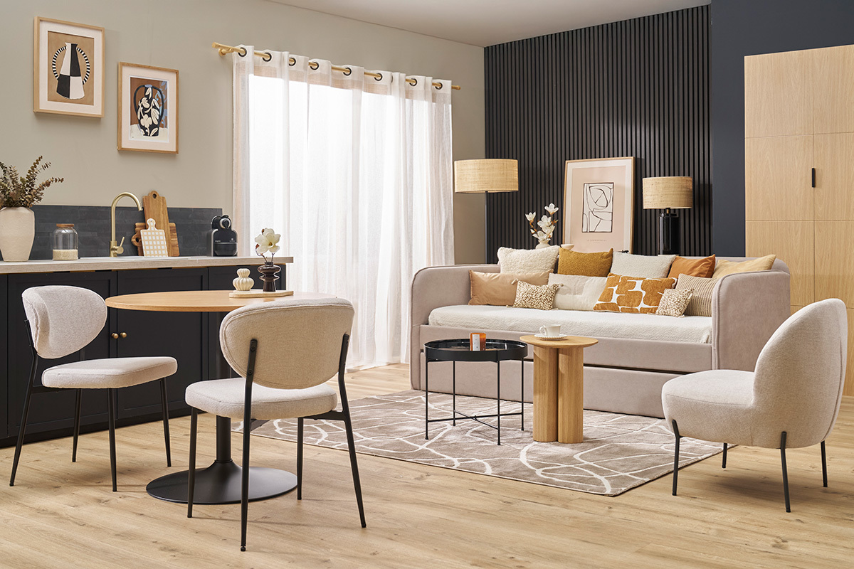 Tapis rectangulaire taupe  motifs line art 160 x 230 cm APOLLINE