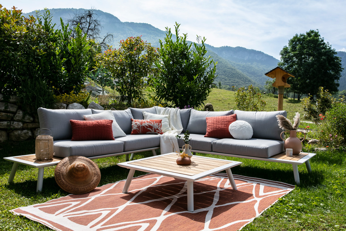 Tapis rversible intrieur extrieur terracotta et blanc 160 x 230 cm ROCCA