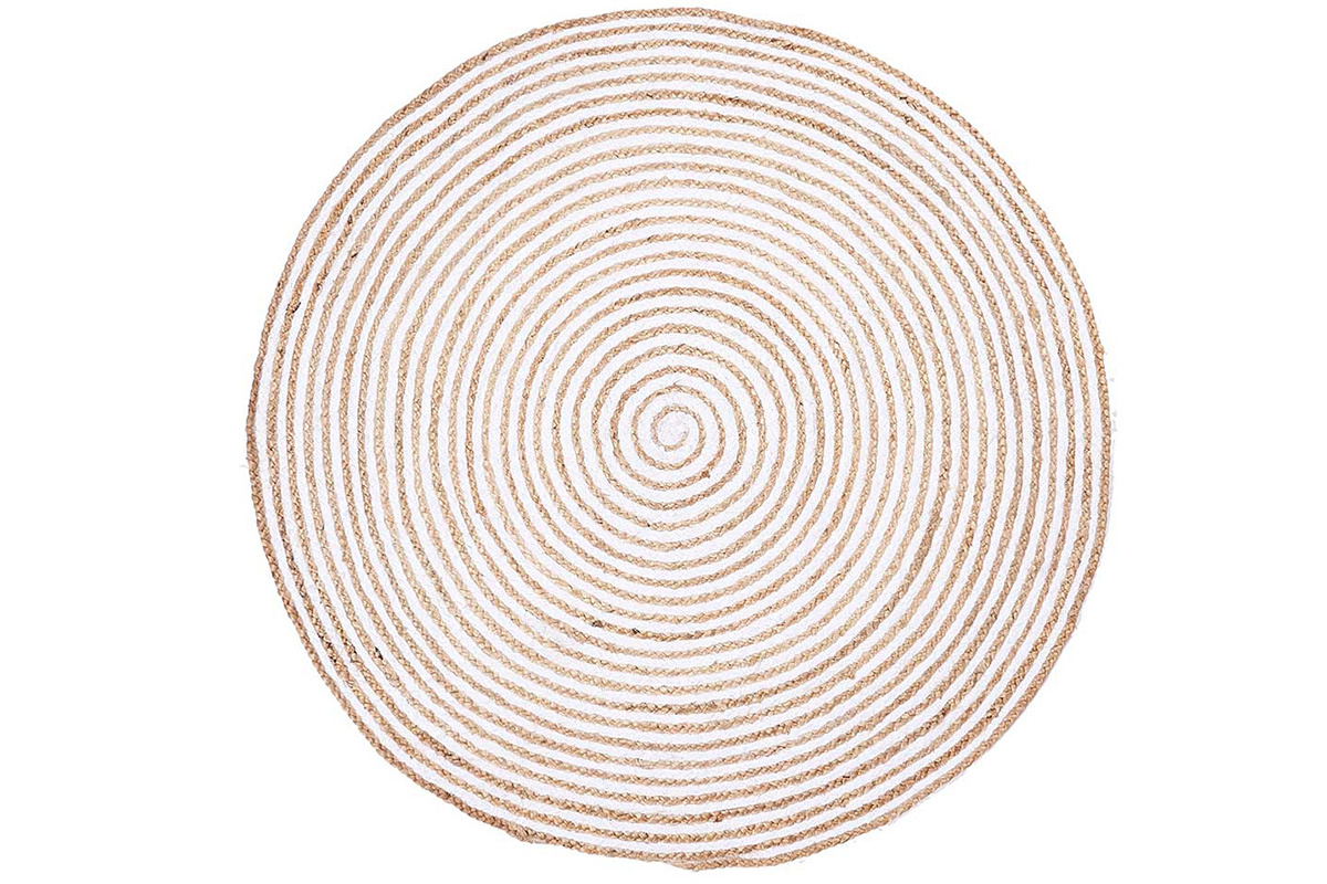 Tapis rond en jute naturel et coton blanc D150 cm CORDA