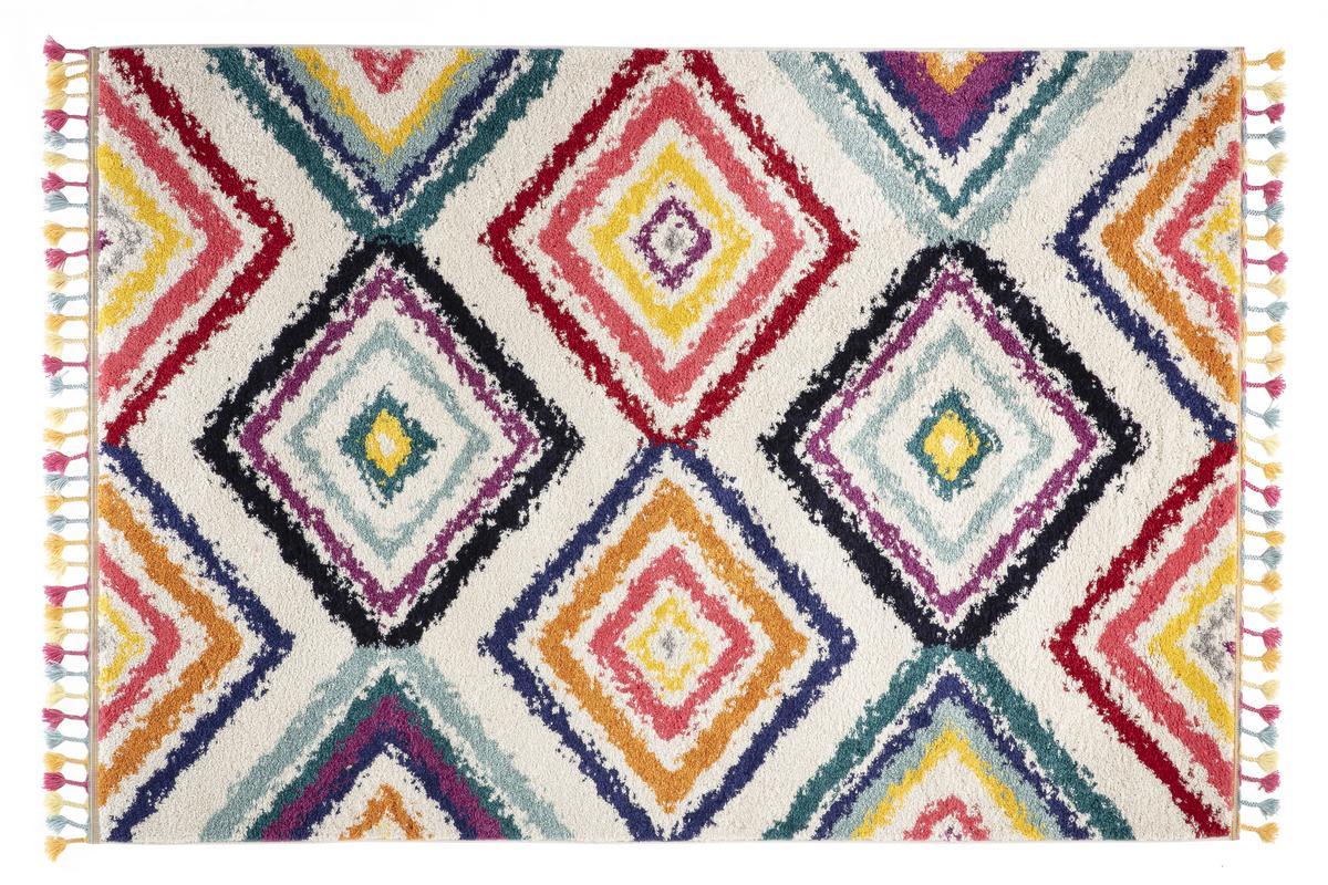 Tapis style berb�re avec pompons multicolore 200 x 290 cm JEMAA