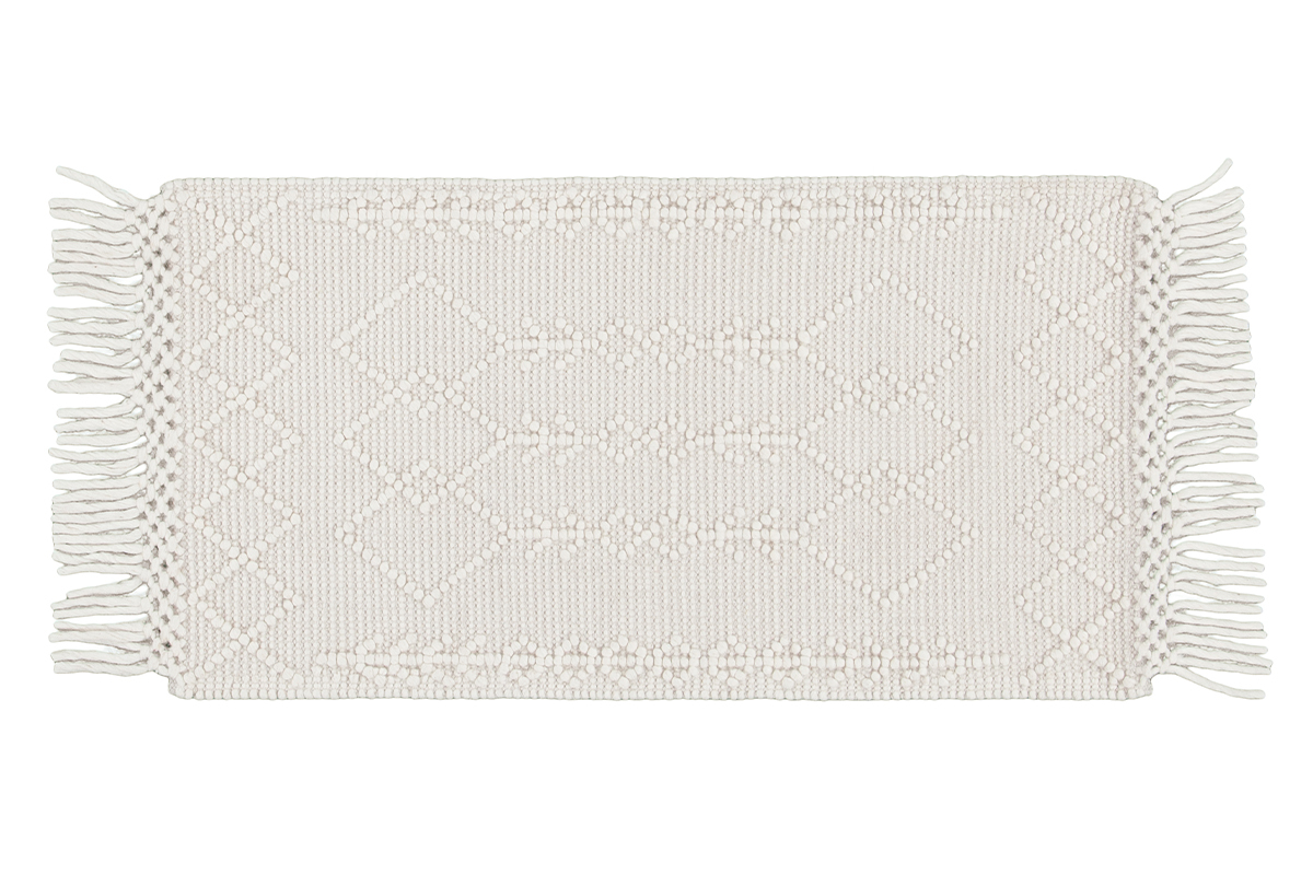 Tapis tiss  la main cru avec motifs en relief et franges 60 x 120 cm DENALI