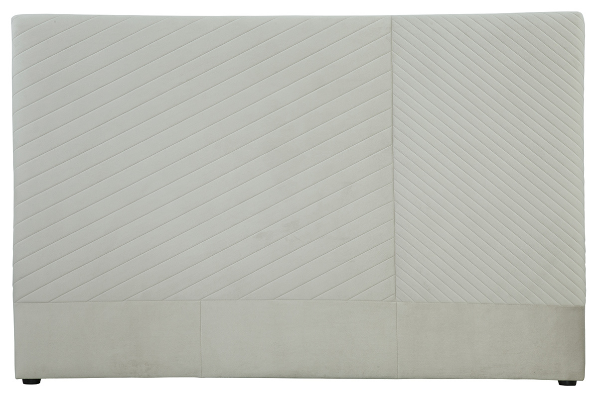 T�te de lit avec motif g�om�trique en velours beige L170 cm RIGA