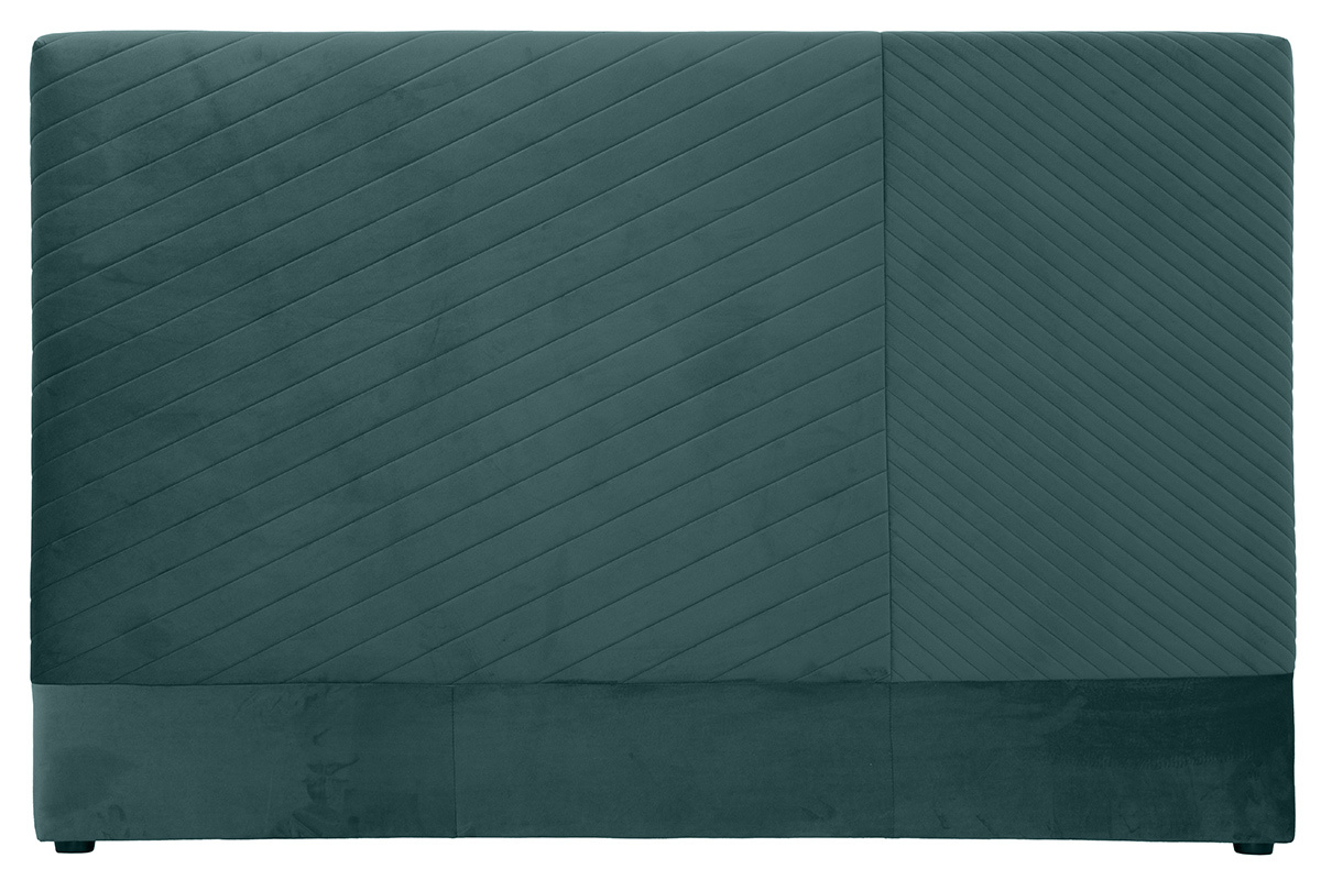 T�te de lit avec motif g�om�trique en velours bleu paon L170 cm RIGA