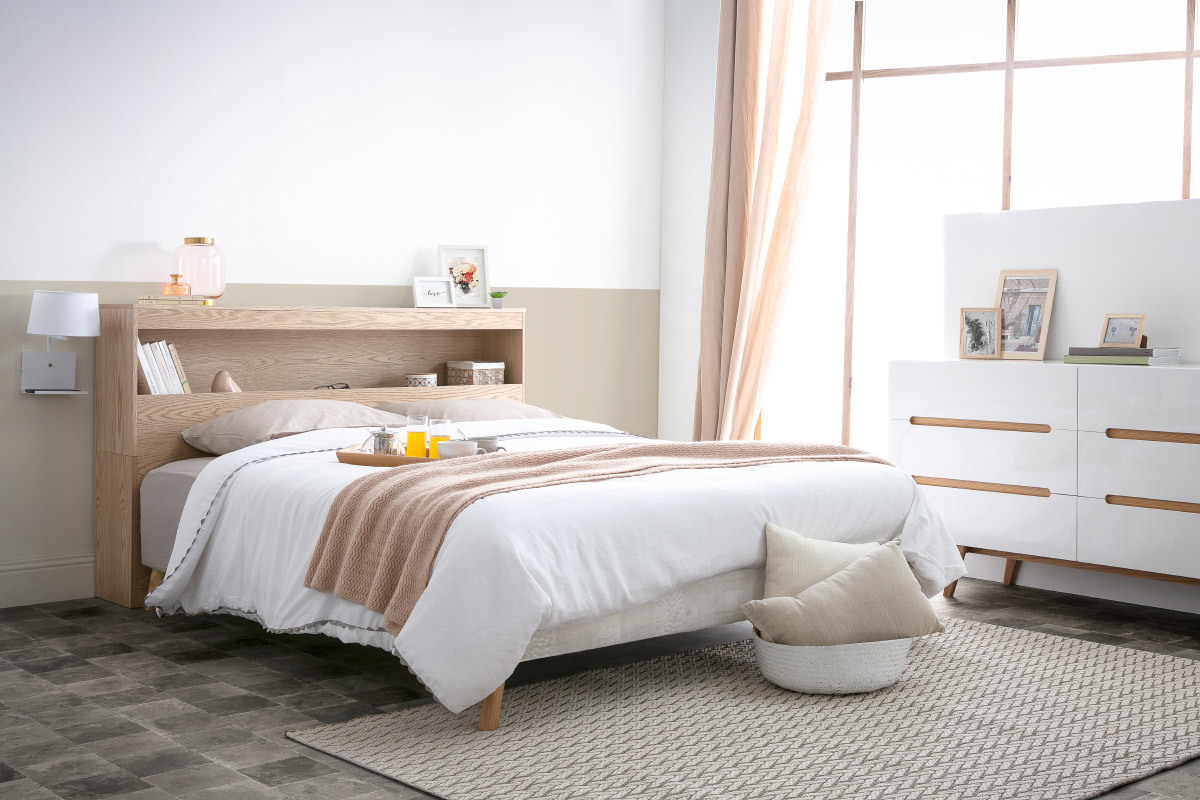 Tte de lit avec rangements bois clair 160 cm HYPNOS