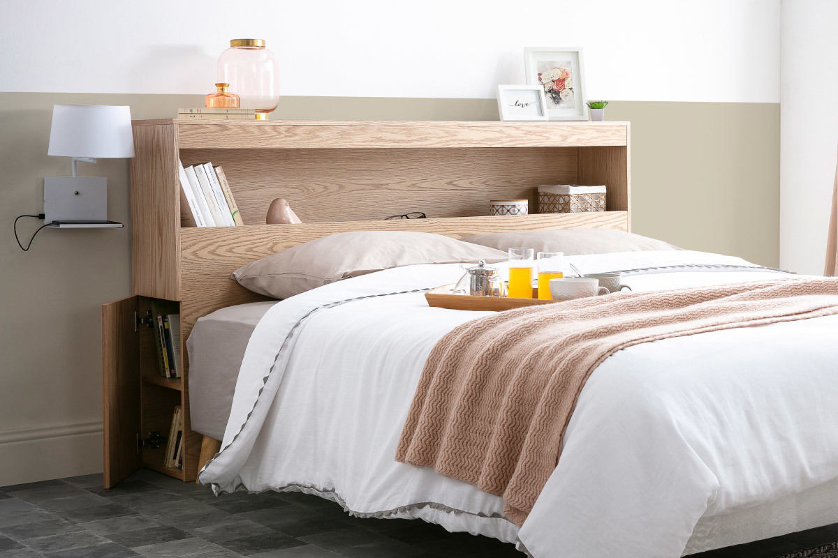 Tte de lit avec rangements bois clair 160 cm HYPNOS