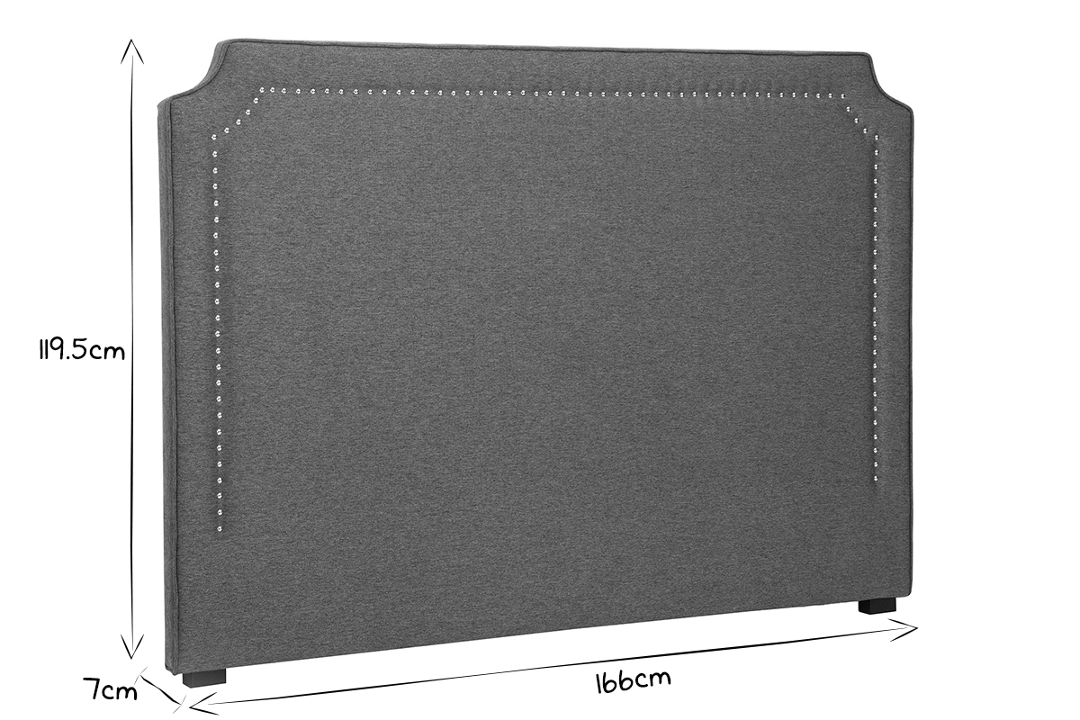 Tte de lit baroque cloute en tissu gris fonc L166 cm BARDOT