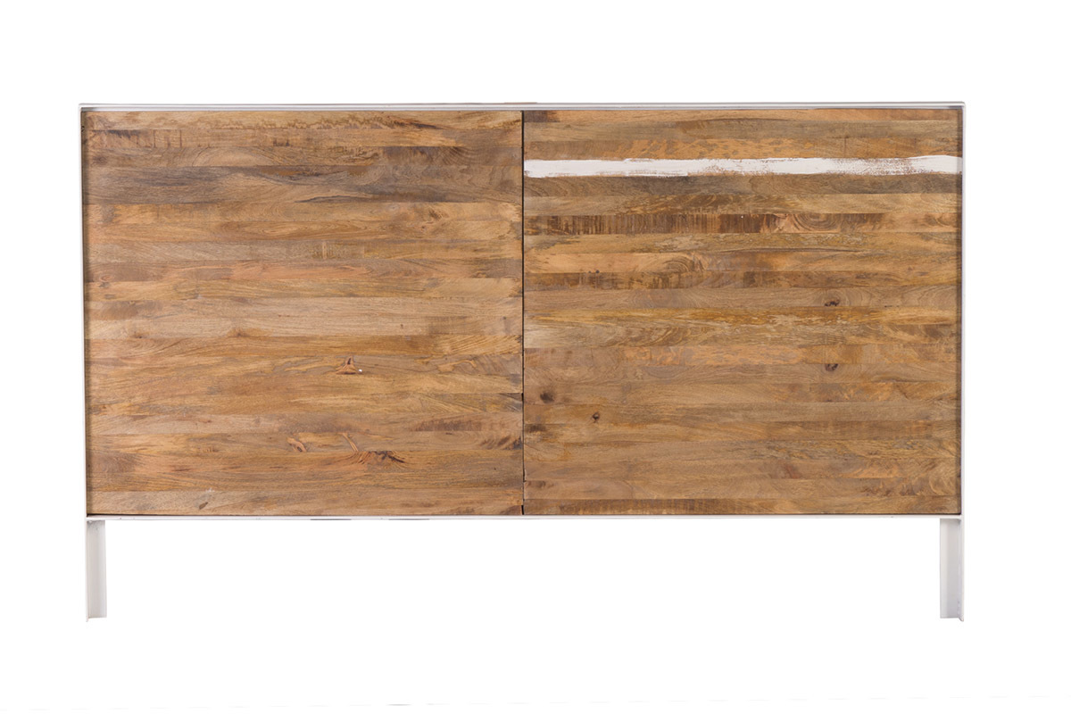 T�te de lit bois et m�tal blanc 170 cm ROCHELLE