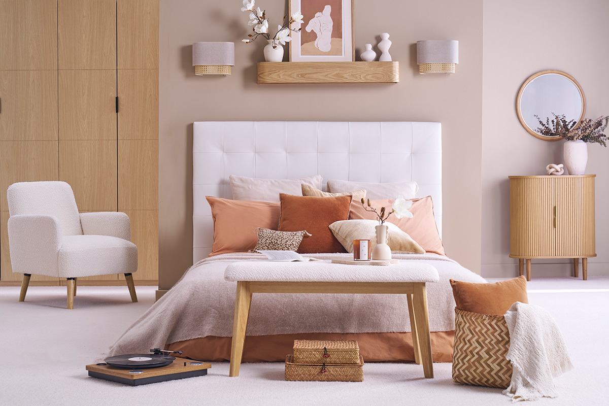 Tte de lit capitonne blanc cass 160 cm HALCIONA