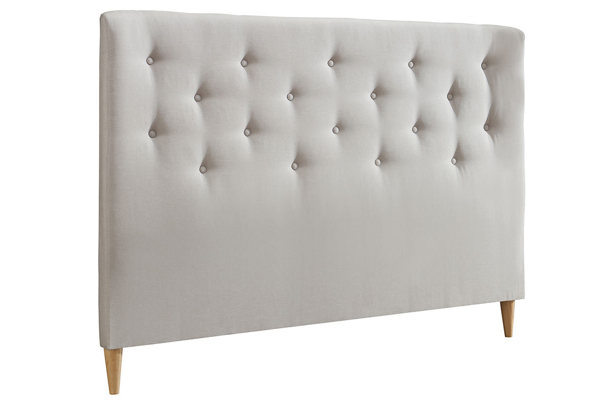 T�te de lit capitonn�e en tissu beige 150 cm EROS