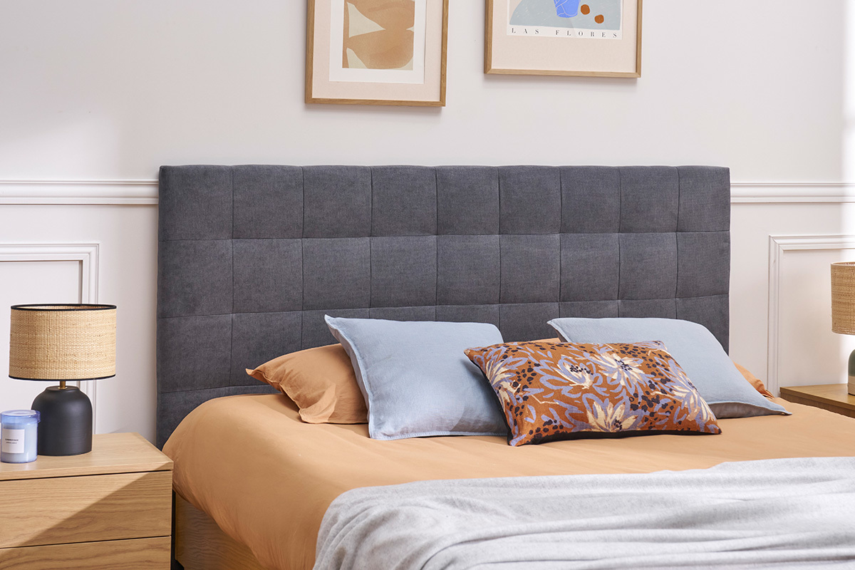 Tte de lit capitonne en tissu gris anthracite L180 cm HALCIONA