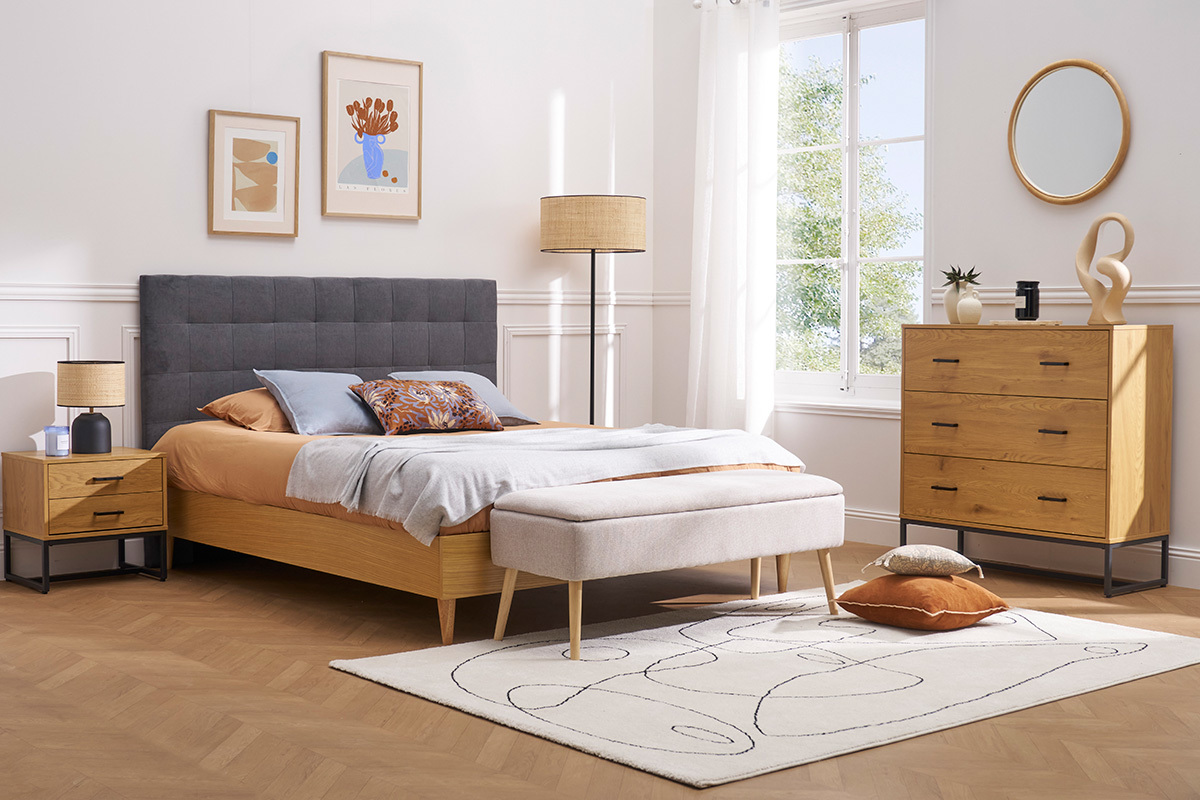 Tte de lit capitonne en tissu gris anthracite L180 cm HALCIONA