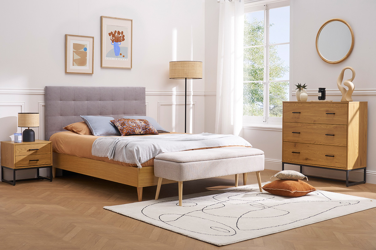 Tte de lit capitonne en tissu gris L160 cm HALCIONA